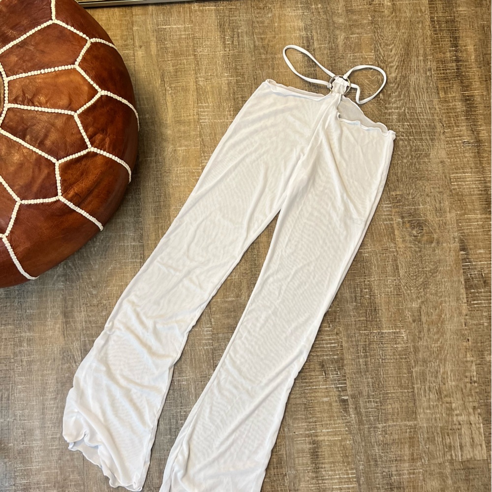White Sheer Cut Out Mesh Pants